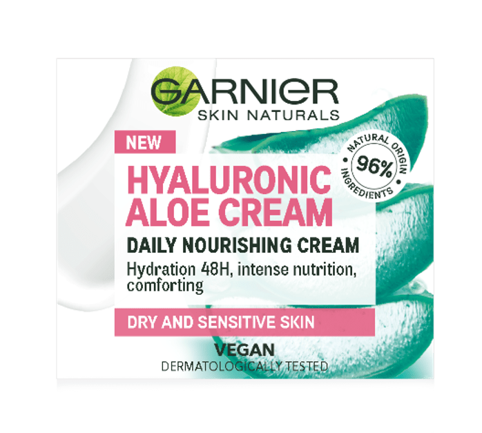 Гиалуроновый -алоэ крем для лица GARNIER Skin Naturals питательный  сухая и чувствительная кожа , 50мл