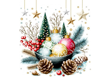 Серветки паперові La Fleur Блискучі іграшки та шишки 33 х 33, 2 шари, 16 шт фото 1