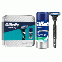 Gillette набор (Mach3 бритва+металлический бокс+гель для бритья, 75мл)