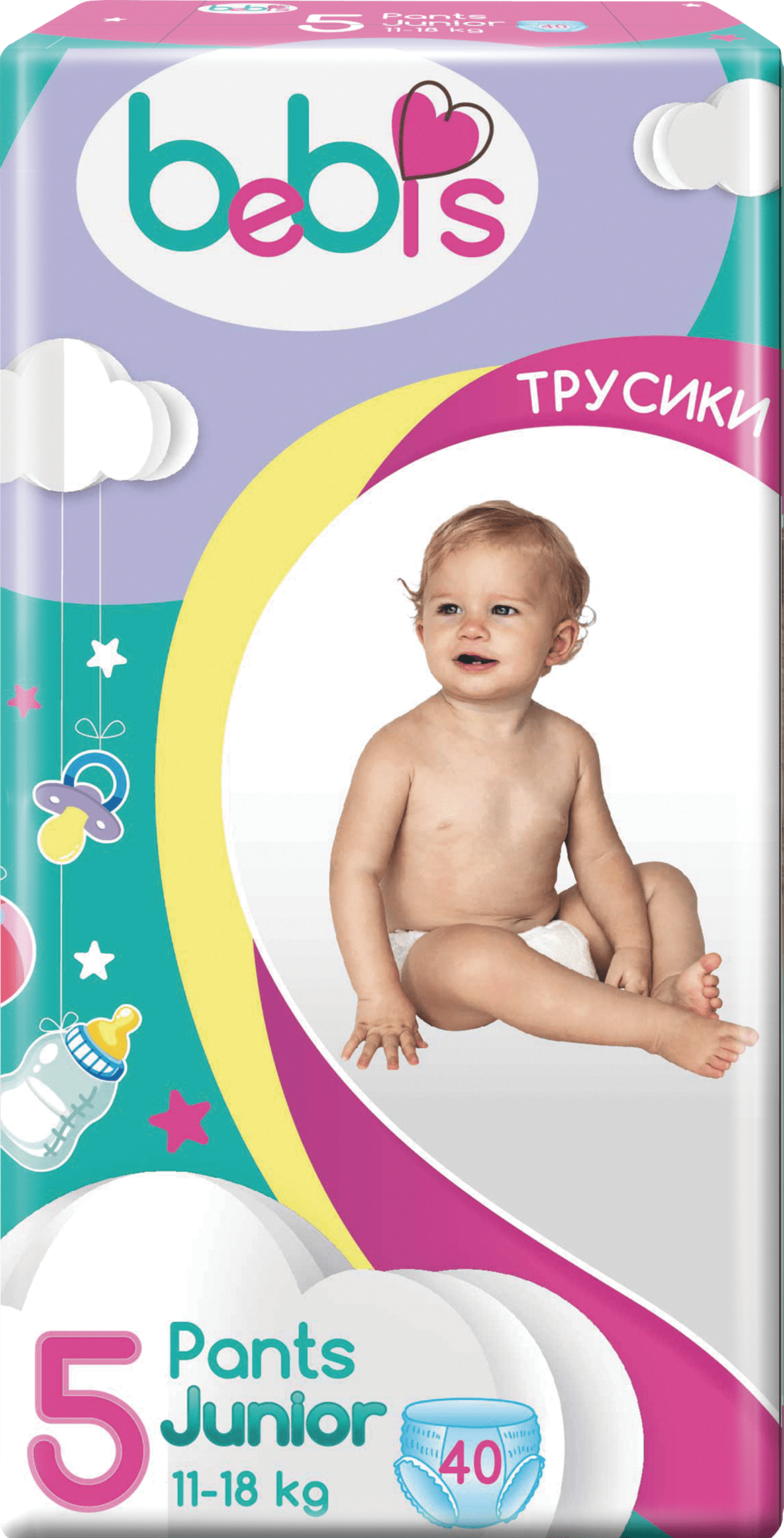 Дети в трусиках  Подгузники-трусики детские Bebis Pants Junior №5, 11-18 кг 40 шт - купить  по лучшей цене в Prostor