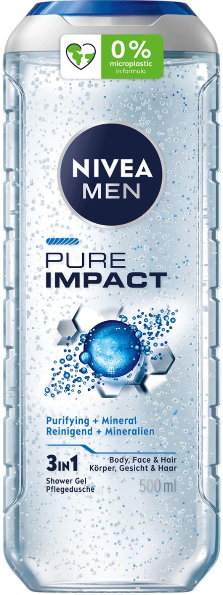 Гель для душа Nivea Men Pure Impact 3 в 1 для тела, лица и волос 500 мл