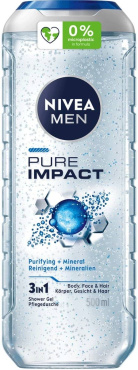 Гель для душа Nivea Men Pure Impact 3 в 1 для тела, лица и волос 500 мл