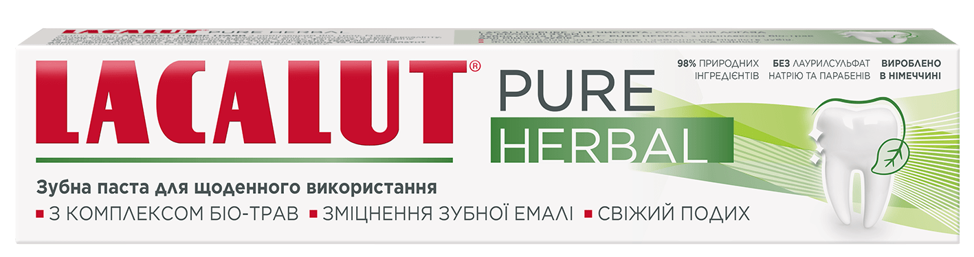 Зубна паста Lacalut Pure Herbal з комплектом біо-трав для зміцнення зубів 75 мл
