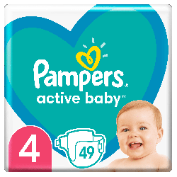 Pampers Active Baby підгузки Розмір 4 (9-14 кг) 49 шт,