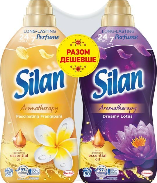 Ополаскиватель для белья Silan Сказочный Лотос 1.1 л + Silan Захватывающий Франджипани 1.1 л