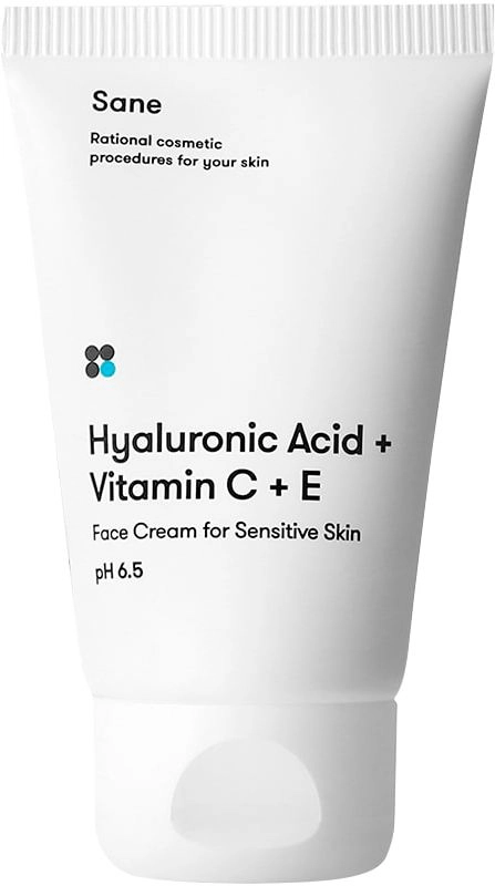 Крем для обличчя Sane Hyaluronic Acid + Vitamin C + Е денний для чутливої шкіри 40 мл