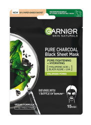 Тканинна маска Garnier Skin Naturals очищующе вугілля, догляд для шкіри з розширенням порами, 28 г