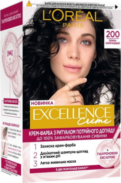 Фарба для волосся L'Oréal Paris Excellence Crème відтінок 200 темно-коричневий