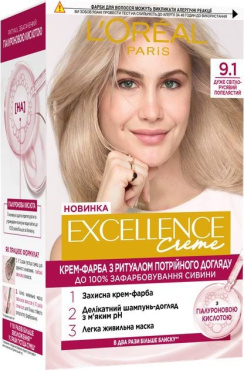 Краска для волос L'Oréal Paris Excellence Crème оттенок 9.1 очень светло-русый пепельный