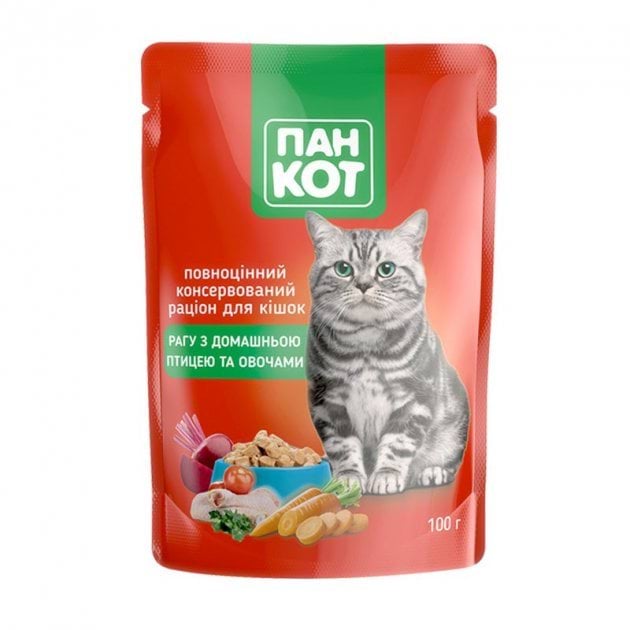 Пан Кот корм для кошек рагу с домашней птицей и овощами, 100 г