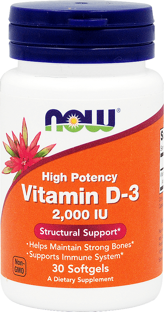 Добавка дієтична NOW Вітамін D-3 2000 МО у м'яких капсулах, 30 шт
