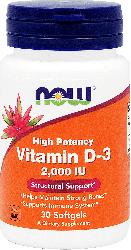 Диетическая добавка NOW Витамин D-3 2000 МЕ в мягких капсулах, 30 шт.