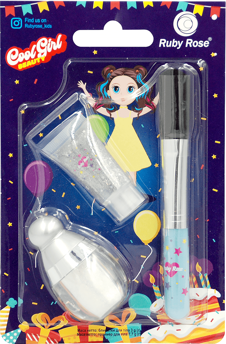 Набір для дівчат Ruby Rose Cool Girl Beauty (Блискітки для тіла + Праймер для тіла + Пензлик косметичний)