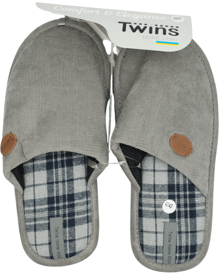 Тапочки домашние Twins&Ko вельвет-клеточка серый размер 42-43