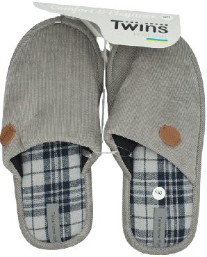 Тапочки домашние Twins&Ko вельвет-клеточка серый размер 42-43