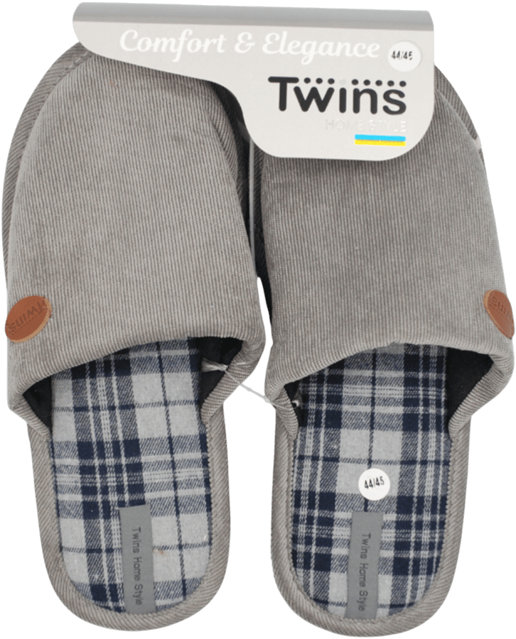 Тапочки домашние Twins&Ko вельвет-клеточка серый размер 44-45