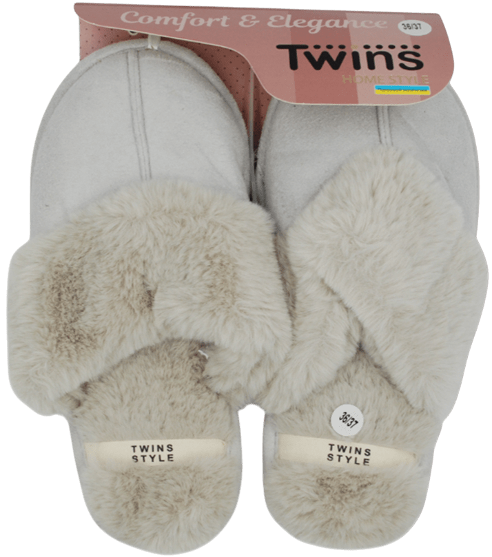 Тапочки домашние Twins&Ko (HS-LUX) замшевые с меховым изнанкой свет серый размер 36-37