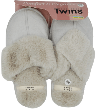 Тапочки домашние Twins&Ko (HS-LUX) замшевые с меховым изнанкой свет серый размер 36-37