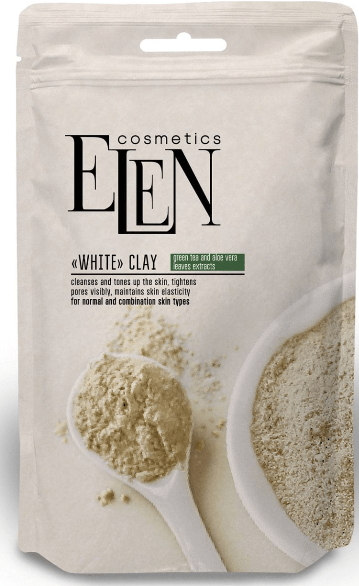 Глина белая ELEN cosmetics с экстрактом зеленого чая и алоэ вера 40 г
