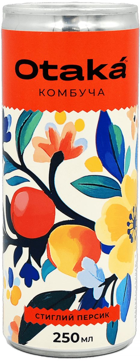 Комбучая Otaka Спелый персик безалкогольная сильногазированная 250 мл