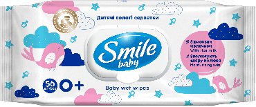 Серветки вологі дитячі Smile baby з рисовим молочком 56 шт
