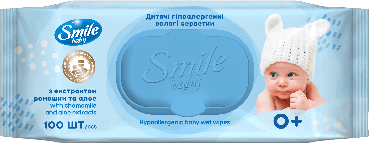 Серветки вологі дитячі Smile Baby з екстрактом ромашки і алое 100 шт