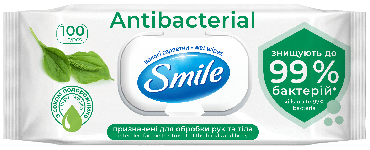 Серветки вологі SMILE Antibacterial з подорожником, 100 шт