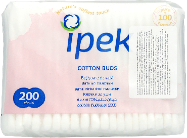 Ватні палички IPEK у поліетиленовому пакеті, 200 шт фото 1