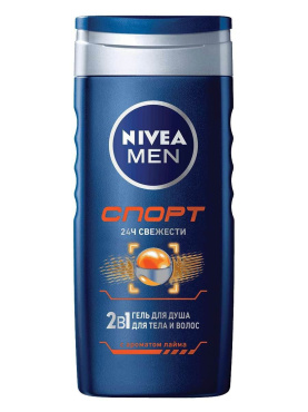 Гель для душа Nivea Men 250 мл 2в1 Спорт мужской для тела и волос с ароматом лайма