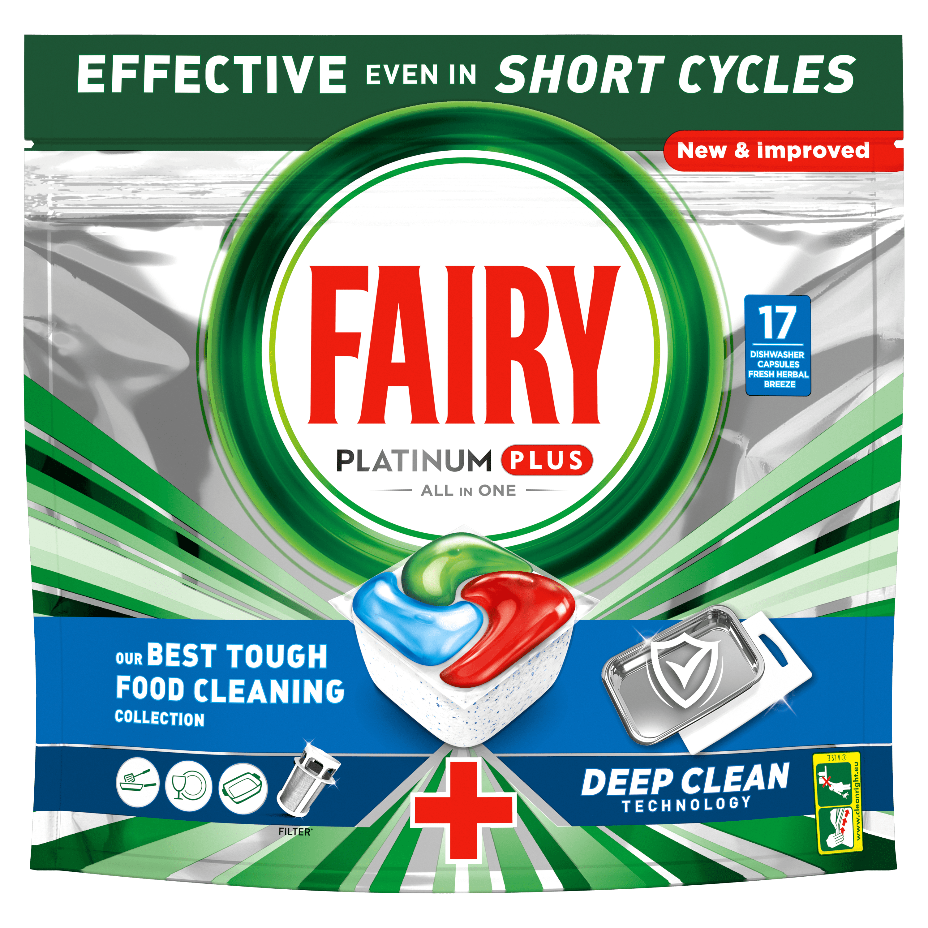 Капсули для посудомийних машин Fairy Platinum Трав'яний бриз Plus all in one для миття посуду 17 шт
