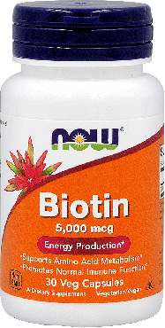Добавка дієтична NOW Біотин 5000мкг у капсулах, 30 шт