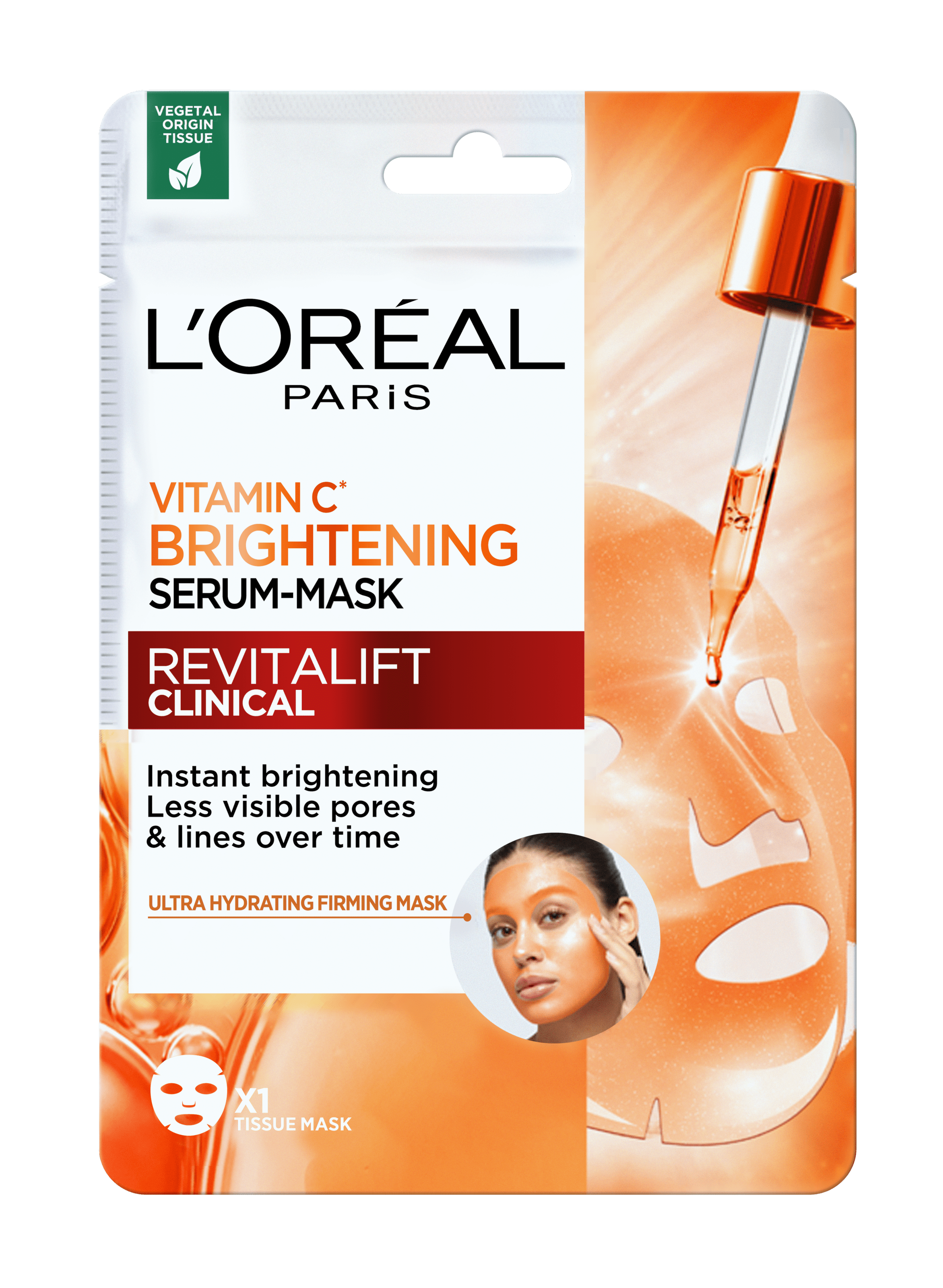 Тканевая маска для лица для сияния кожи с витамином C L`Oreal Revitalift Clinical, 26 г