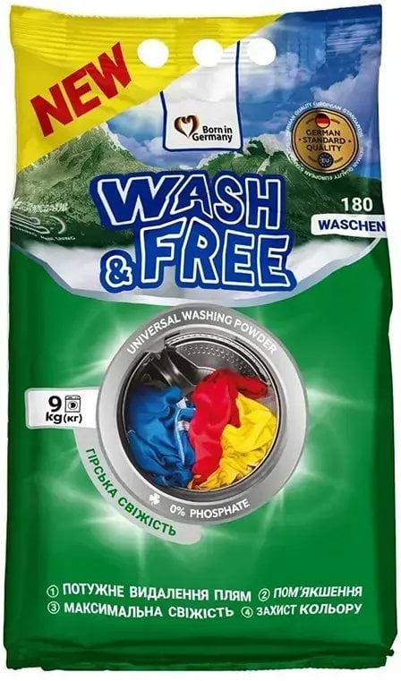 Пральний порошок Wash&Free Універсальний Гірська свіжість180 циклів прання 9 кг