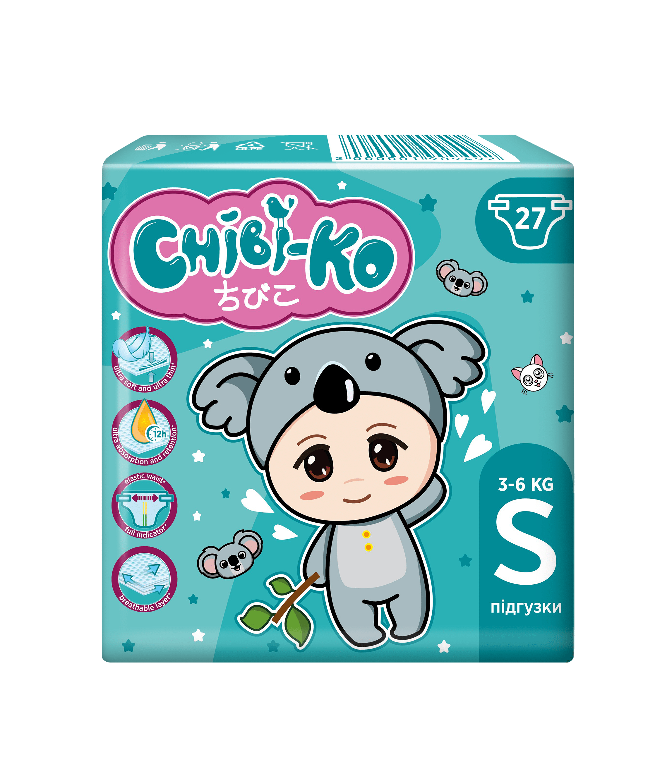 Подгузники детские Chibi-Ko S 3-6 кг, 27 шт - купить по лучшей