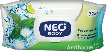 NEO серветки вологі Antibacterial с клапаном, 72 шт