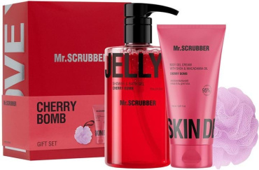 Подарочный набор Mr.Scrubber Cherry Bomb (гель для душа 500 мл + увлажняющий крем 150 мл + мочалка)