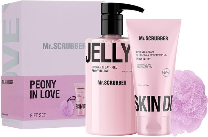 Подарунковий набір Mr.Scrubber Peony in Love (гель для душу 500 мл + зволожувальний крем 150 мл + мочалка) 