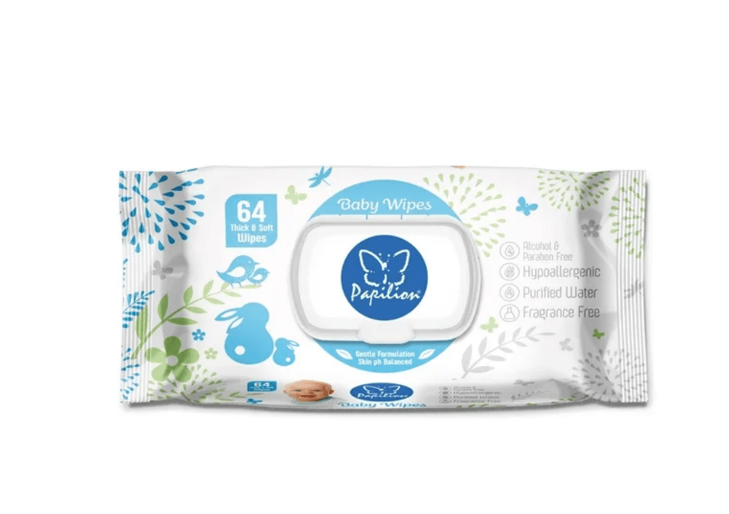 Papilion серветки вологі дитячі гіпоалергенні без запаху з клапаном, 64 шт