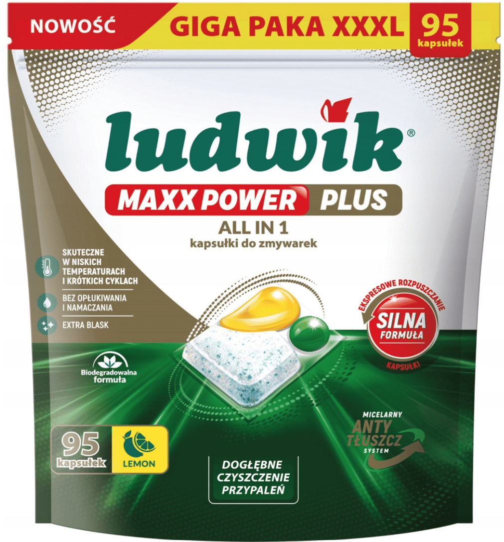 Капсули для посудомийних машин Ludwik All in 1 Maxx power Лимон 95 шт.