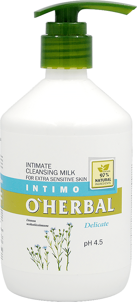 O'Herbal молочко для интим.гигиены Delicate с экстрактом льна, 500мл