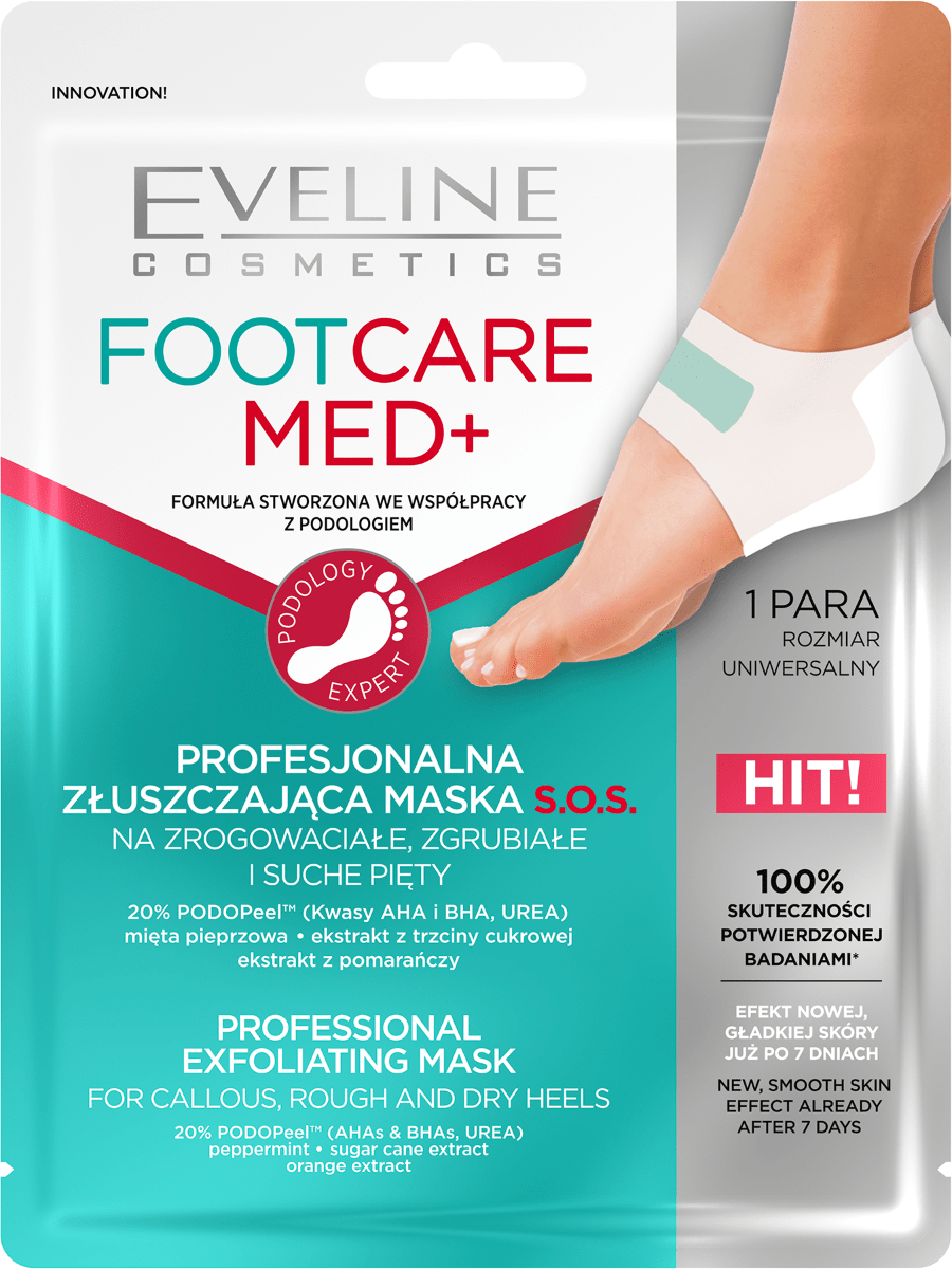 Маска отшелушивающий экспресс для пяток с АНА и ВНА кислотами Eveline Foot Care Med+, 1 шт