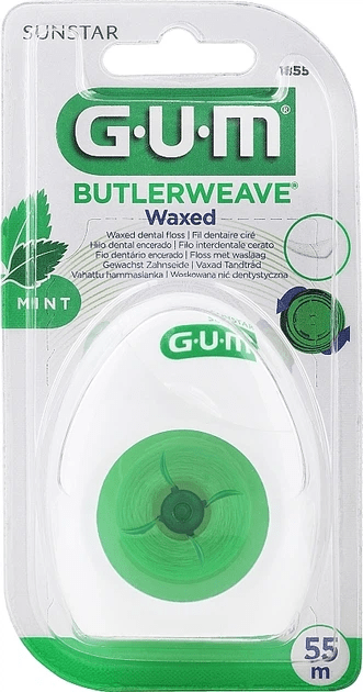 Зубна нитка GUM butlerweave mint waxed м'ятна вощена 55 м