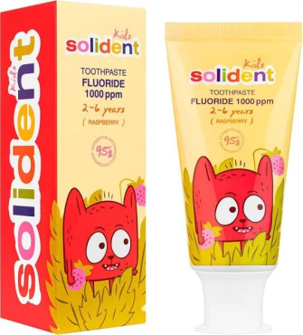 Зубная паста детская Solident Kids 2-6 лет с фтором малина 50 мл