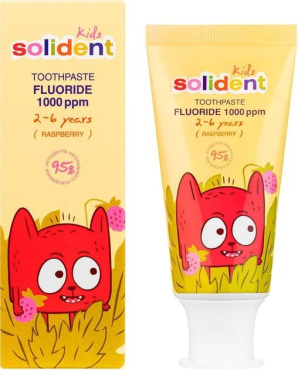 Зубная паста детская Solident Kids 2-6 лет с фтором малина 50 мл фото 1