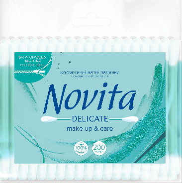 Ватные палочки Novita Delicate в полиэтиленовом пакете 200 шт