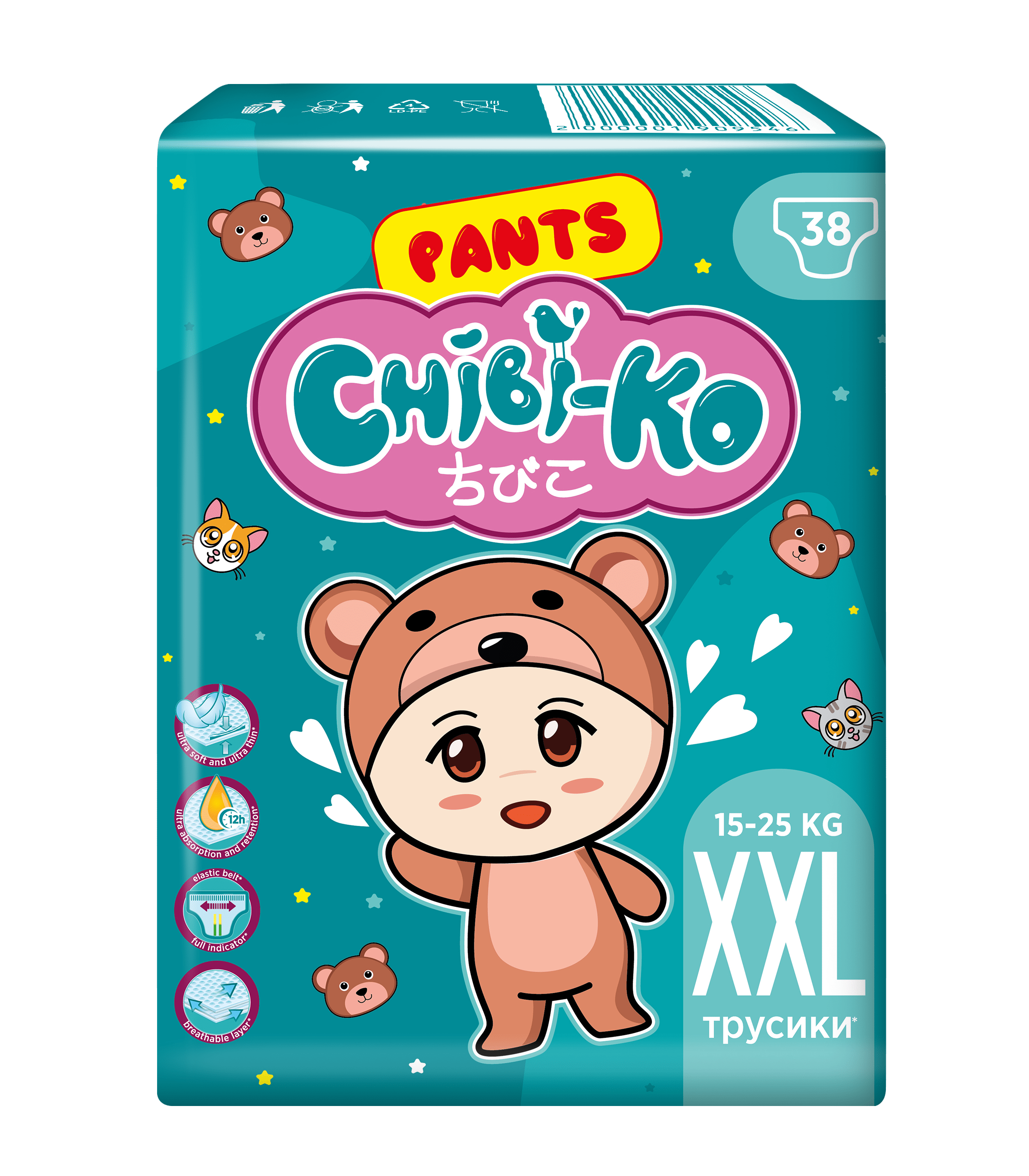 Chibi-Ko подгузники-трусики детские XXL 15-25 кг, 38 шт