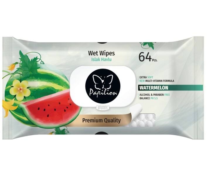 Papilion серветки вологі Кавун з клапаном, 64шт