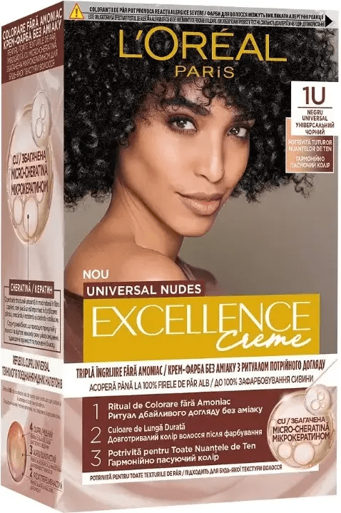Краска для волос L'Oréal Paris Excellence Crème (оттенок 1U) Универсальный черный