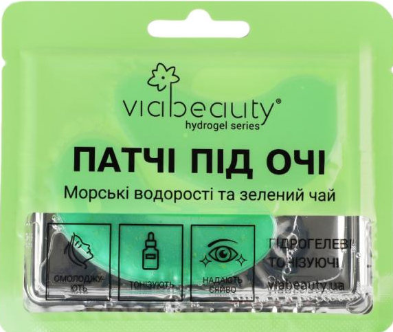 Патчі під очі via beauty гідрогелеві тонізуючі з морськими водоростями та зеленим чаєм 11 г