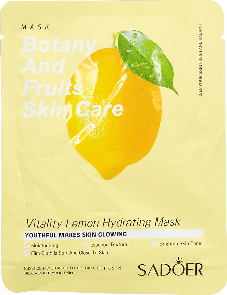 Маска для обличчя тканинна Лимон Sadoer Botany and fruits skin care, 25 г